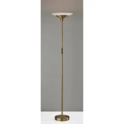 Adesso Solar Torchiere (Includes LED Light Bulb) Antique Brass: Energy-Efficient With Frosted Glass Shade, Touch Dimmer Switch, ETL Listed