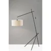Adesso Varick Arc Lamp Black: Adjustable Boom Arm, Beige Linen Shade, ETL Listed, 73" Height