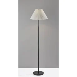 Adesso Jeremy Floor Lamp Black: 60.75" Metal With Linen Shade, 3-Way Rotary Switch, UL Listed