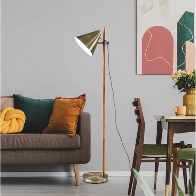 Bryn Floor Lamp Natural Rubberwood Antique Brass - Adesso 1 Bryn Floor Lamp Natural Rubberwood Antique Brass - Adesso