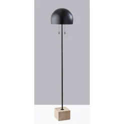 Adesso Wilder Floor Lamp Black: Dual Pull Chain, ETL Listed, Metal Dome Shade, 62" Height