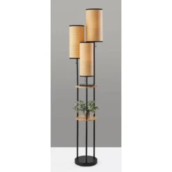 Adesso Trio Floor Lamp Black And Antique Brass: ETL Listed, 68.5" Height, 3 Woven Paper Shades