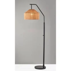 Adesso Amalfi Floor Lamp Black: Modern Metal Stand With Linen Shade, ETL Listed, 65" Height