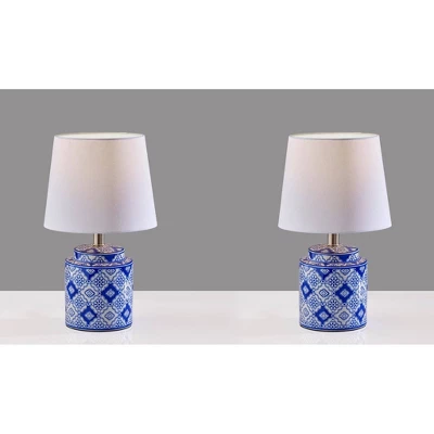 Adesso (Set Of 2) Polly Bonus Table Lamps White And Blue: Ceramic Base, Polyester Drum Shade, ETL Listed 3 Adesso (Set Of 2) Polly Bonus Table Lamps White And Blue: Ceramic Base, Polyester Drum Shade, ETL Listed - Image 3