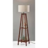 Adesso Kirby Shelf Floor Lamp Walnut Wood: Modern Design, Linen Shade, 3-Way Rotary Dimmer Switch