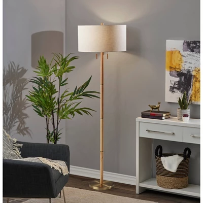Madeline Floor Lamp Natural Rubberwood Antique Brass - Adesso 1 Madeline Floor Lamp Natural Rubberwood Antique Brass - Adesso