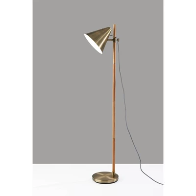 Bryn Floor Lamp Natural Rubberwood Antique Brass - Adesso 7 Bryn Floor Lamp Natural Rubberwood Antique Brass - Adesso - Image 7