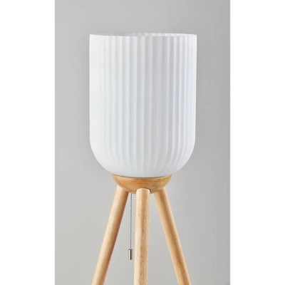 Adesso Kinsley Floor Lamp Natural: Tripod Base, Frosted Ribbed Glass Shade, ETL Listed, 100W 1 Adesso Kinsley Floor Lamp Natural: Tripod Base, Frosted Ribbed Glass Shade, ETL Listed, 100W