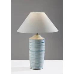 Adesso 37 Adesso Catalina Table Lamp Blue: Ceramic Base, Off-White Polyester Shade, ETL Listed, 25" Height
