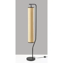 Adesso Lyons Floor Lamp Black: Modern Metal Design, ETL Listed, 3 Bulb Capacity, Beige Shade