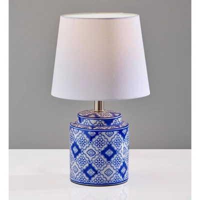 Adesso (Set Of 2) Polly Bonus Table Lamps White And Blue: Ceramic Base, Polyester Drum Shade, ETL Listed 2 Adesso (Set Of 2) Polly Bonus Table Lamps White And Blue: Ceramic Base, Polyester Drum Shade, ETL Listed - Image 2