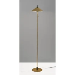 Adesso Kaden Floor Lamp Antique Brass: Pull Chain, Metal Shade, ETL Listed