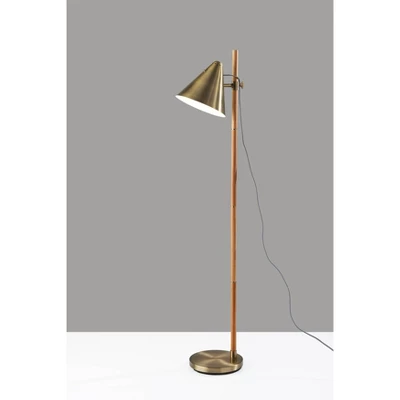 Bryn Floor Lamp Natural Rubberwood Antique Brass - Adesso 5 Bryn Floor Lamp Natural Rubberwood Antique Brass - Adesso - Image 5