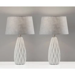 2pc Joan Table Lamps Bonus White - Adesso: Ceramic Base, Cone Shade, No Assembly Required