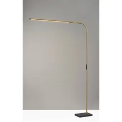 Adesso Cullen Arc Lamp (Includes LED Light Bulb) With Smart Switch Antique Brass: Marble Base, Frosted Diffuser, ETL Listed, Touch Sensor