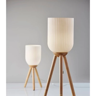 Adesso Kinsley Floor Lamp Natural: Tripod Base, Frosted Ribbed Glass Shade, ETL Listed, 100W 4 Adesso Kinsley Floor Lamp Natural: Tripod Base, Frosted Ribbed Glass Shade, ETL Listed, 100W - Image 4